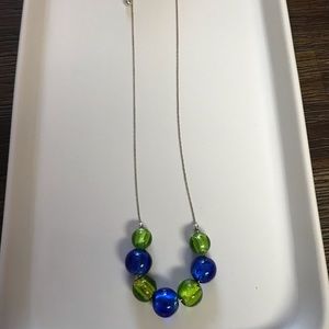 Silver Necklace with Blue and Green Beads